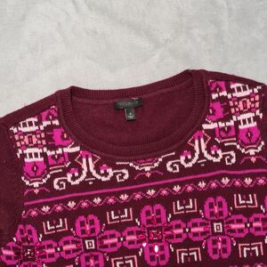 Talbots Sweater Burgundy Women's SMALL Jeweled Geometric Nylon Lambswool Holiday